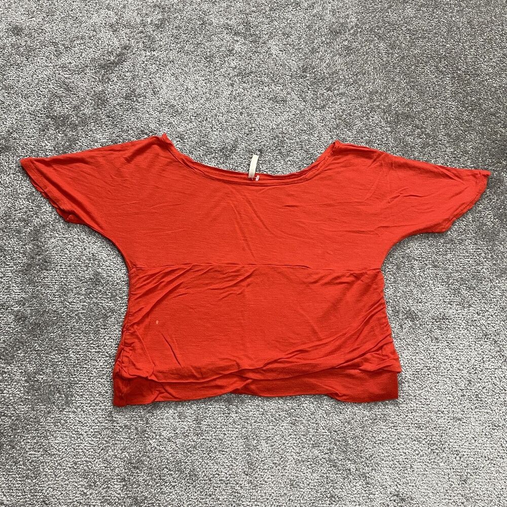 DNA Couture Shirt Womens Large Orange Rayon Soft Stretch Short Sleeve Ladies Top